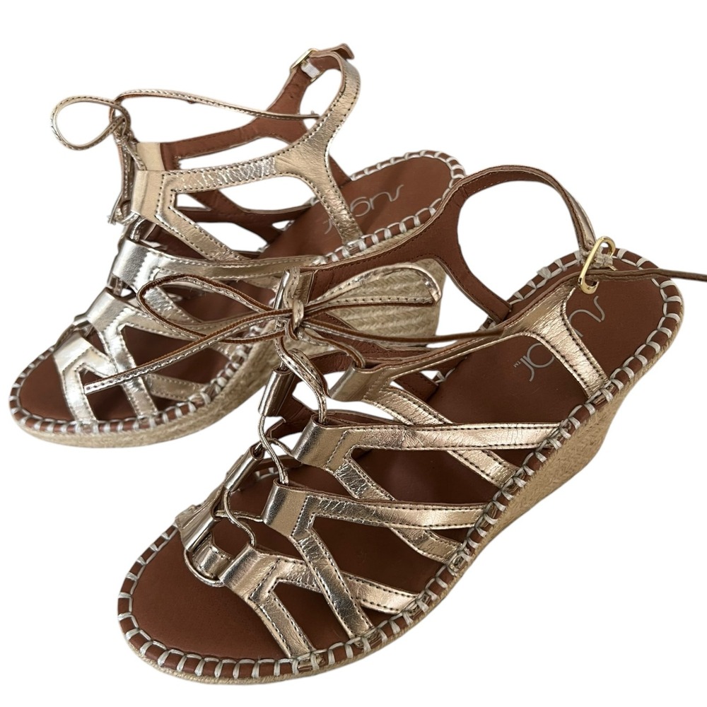 Sugar Hunnies Metallic Gold Strappy‎ Espadrille Wedge Sandals Womens 10M